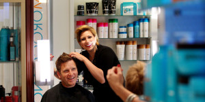 man having hair styled at Mahogany Salon and Spa, Ottawa hair salon